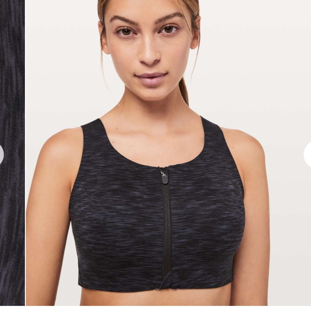 Lululemon enlite bra zip front zipper high support static rain dark cast black